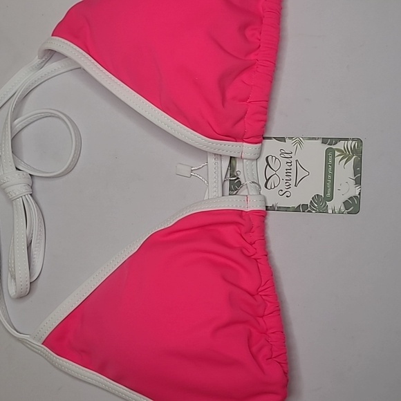 Swimall Neon Hot Pink And White Triangle Bikin Top NWT Size Large - Picture 2 of 3